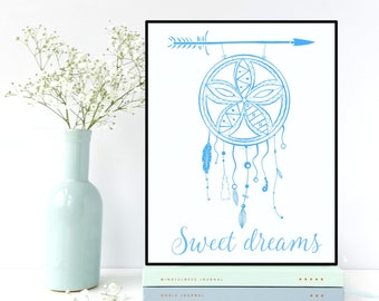 Dreamcatcher poster, Nursery wall art, Kids room decor, Children poster, Nursery quote, Nursery decor, Bedroom decor, Illustration print