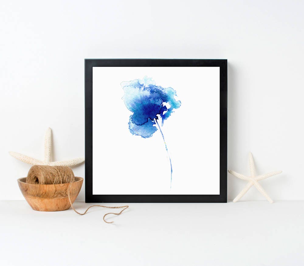 Wall Art Blue Flower Abstract Flowers Gift For Her Original