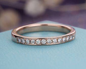 Rose Gold Wedding Band Women Diamond Eternity Band Stacking Bridal Set Diamond Thin Micro Pave Dainty Simple Everyday Minimalist White Gold