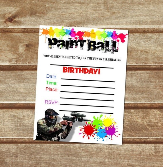 Paint Ball Fill In Blank Invitations, Printable Paintball Theme
