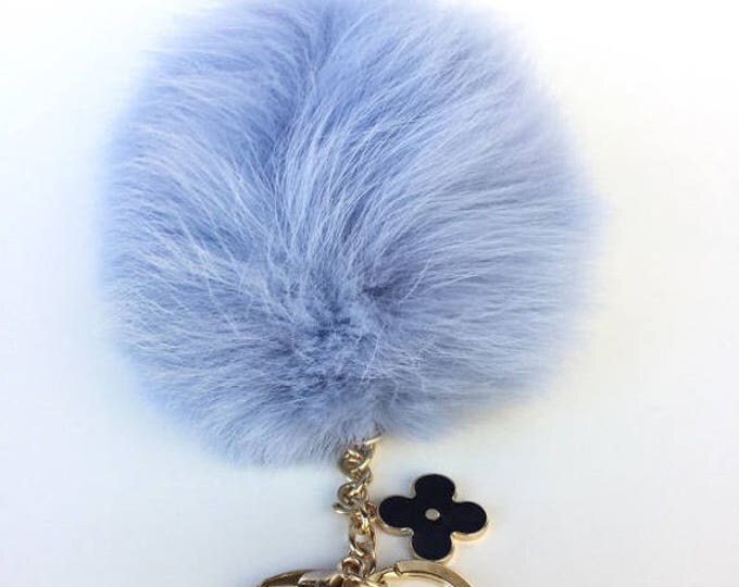 Winter Fox color collection winter blue Pompon bag charm pendant fox Fur Pom Pom keychain with flower charm