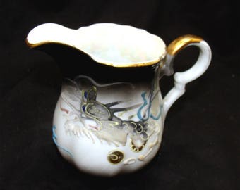Vintage dragon creamer - old japanese creamer - vintage dragonware creamer-oriental dragon cream pitcher-vintage moriage dragon creamer