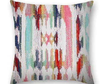 Kilim pillow cover in pink, turquoise, navy blue, grass green, yellow and orange-red and cream. Bohemian look Pillow Cover.