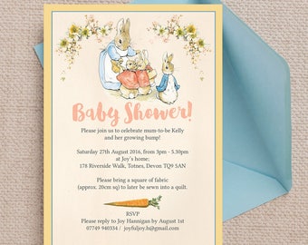 Personalised Flopsy Bunnies Beatrix Potter Baby Shower Invitation Cards