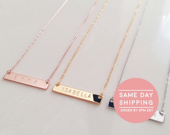 Name Necklace Gold Name Plate Necklace Initial Necklace Rose Gold Bar Necklace Letter Necklace WEDDING GIFT - 4N