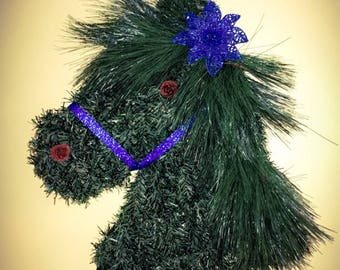 Horse Head Wreath/Horse Decor/Equestrian Wreath/Christmas Decor/Outside Decor/Bright Colors/Great Gifts/Blue