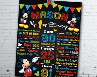 Mickey Mouse Birthday Chalkboard - Mickey Mouse 1st Birthday Chalkboard - Mickey Mouse Sign - Mickey Mouse Birthday Poster