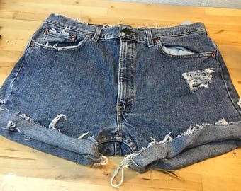 Distressed Levi's jean shorts size 38
