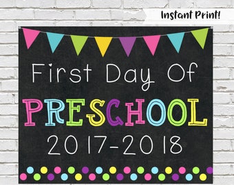First Day of Preschool Sign, First Day Of School, Photo Prop, Chalkboard Sign, Preschool Sign, Printable, Back to School, 1st Day Of School