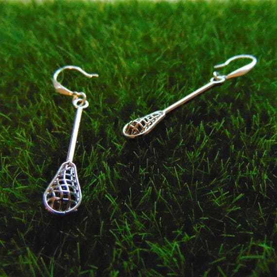Lacrosse Stick Silver Earrings Hook Style Crosse Charms