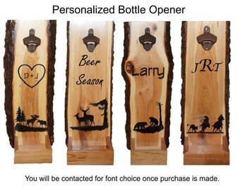 Beer Bottle Opener, Cap Catcher, Personalized Cap Catcher, Bottle Opener, Live Edge Cap Catcher, Rustic Bottle Opener, Cherry Wood Opener