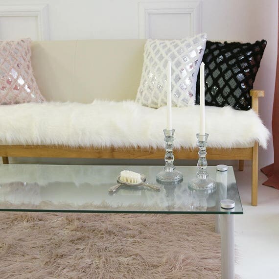 White Faux Fur Sofa Throw Pads Runner