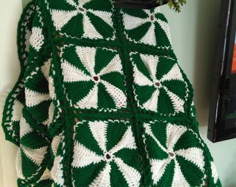 Green Peppermint Christmas Blanket, Crochet Peppermint Blanket, Christmas Blanket, Crochet Christmas Decor