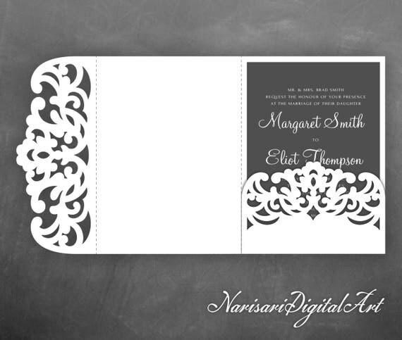 Download Tri-Fold pocket envelope 5x7 Wedding Invitation SVG Template