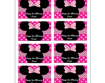 8 PERSONALIZED Minnie mouse ears stickers, Minnie mouse stickers, party favors, labels, decals,treat goody bags, Custom Made