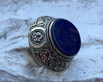 Size 8.5 - Turkmen Lapis Lazuli Ring-Afghani Ring-Vintage Ring-Exotic collectible-statement Ring-Nomadic Ring