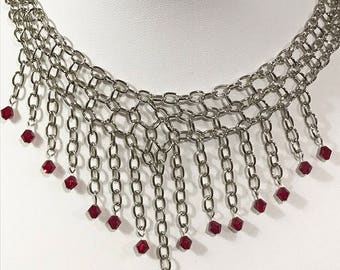 White gold and red choker