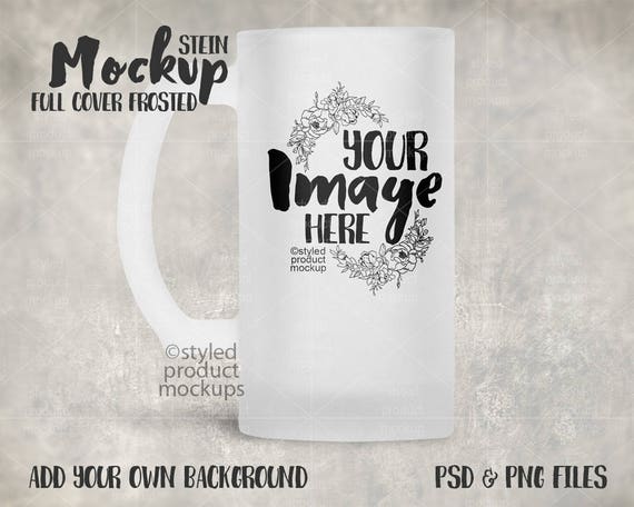 Download Frosted glass 16 oz stein template mockup Includes 2 stein