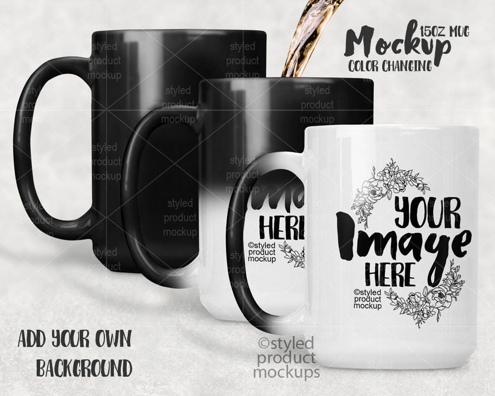 Download Color changing 15 ounce coffee mug template mockup Dye