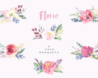 Hand Painted Watercolor flower clipart, watercolor floral bouquets, arrangements, DIY wedding invitations