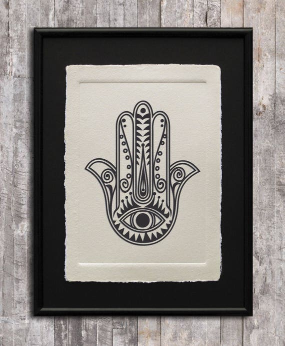 Items similar to Hamsa Hand, Kabbalah symbol, artisanal print, Hand of ...