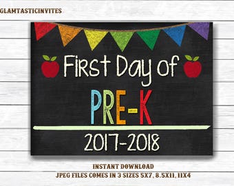 First Day of School Sign, First day of Pre-K Sign, School Chalkboard Sign, INSTANT Download, Printable, Photo Prop, First Day Sign, Pre-K