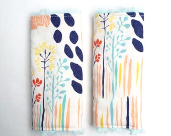 Summer Grove Car Seat Strap Covers-Cotton + Choice of Minky Dot or Faux Fur-Aqua Navy Blush Mustard Floral