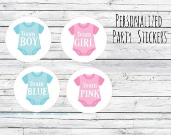 Team Pink Team Blue Gender Reveal Baby Party Stickers, Onesies Team Boy, Team Girl, Baby Shower Voting, Favor Tags, Labels, You Choose Size