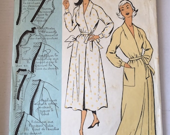 Fabulous 50's french vintage sewing pattern "Patrons modeles 59095" woman raglan nightgown lingerie sleepwear size 16 taille 44