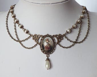 victorian cameo and pearls necklace collier victorien camée verre et perles en verre nacrées