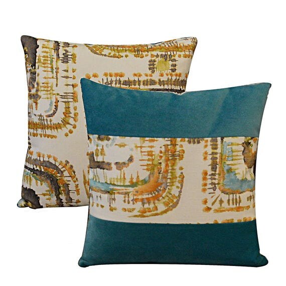 Custom velvet cushion boho chic turquoise custom cushion