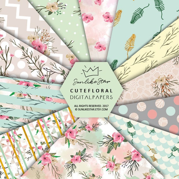 Flower Scrapbook Digital Paper: Floral Digital Paper