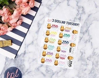 Zoo Day Two Dollar Tuesday Stickers. Set of 15. Perfect for Erin Condren Life Planners!