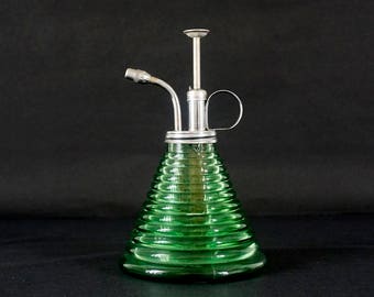 Vintage Barber's Glass Atomizer Bottle - Atomiser - Green Ribbed Molded Glass - Art Deco - Glass Spray Bottle - Glass Perfume Bottle