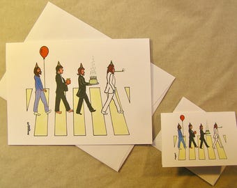 The Beatles Birthday Card. Abbey Road. Regular size card and mini-version. A Lunar Eclipse cartoon birthday card.