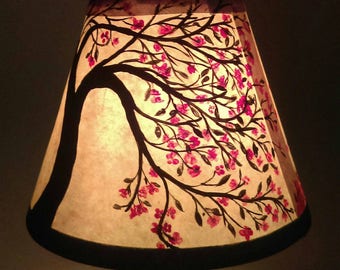 Cherry blossoms, cherry tree, lamp shade for small desk lamp, clip on over light bulb