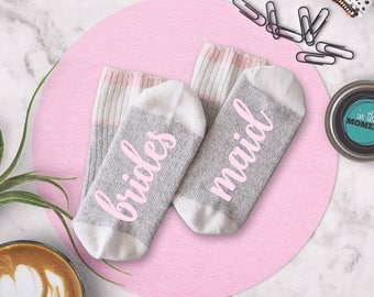Bridesmaid Socks Bridal Party Gift Bridal Shower Photo Props, Will You Be My Maid of Honor Proposal Gift, Wool Crew Cut