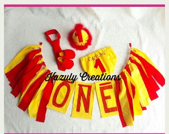 1st birthday boy outfit red and yellow , birthday banner , smash cake boy outfit , baby boy birthday outfit , red and yellow birthday outfit