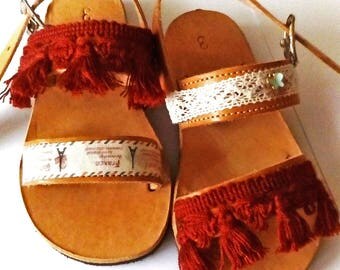 Sandales Grecques Vintage En Cuir Tressé Main - Taille 40 (US 10), Marron, Occasion
