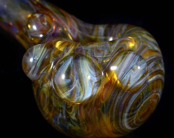 Psychedelic Hand Blown Borosilicate Glass Tobacco Pipe in Trapped in Amber Sparkle