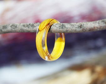 Real Leaf Ring Plant Jewelry Yellow Ring, Gift Inspiration Cute Ring Pressed Flower, Jewelry Resin Ring Nature Gift, Bohemian Inspired Ring