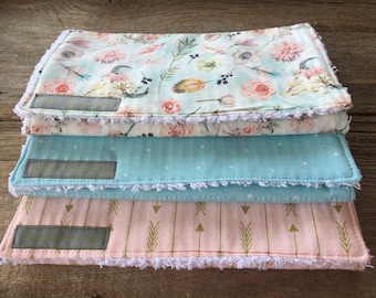 Boho Floral Print Handmade Burp Cloths, set of 3, baby items, shower gift, chenille burp cloths, baby girl gift, baby gift