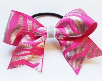 Pink and Silver ZEBRA PRINT Hair BOW