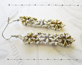 Super - duets, floral design, silver and gold beaded earrings