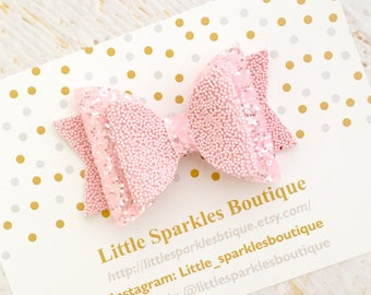Pink hair bow, pink glitter hair bow, baby/girl hair bow, wedding hair, christening