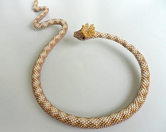 Jewelry with snake,Snake necklace,Snake bracelet,Beaded snake,Crochet necklace,Ivory necklace,Women's bracelet,Jewelry gift,Crochet,For her