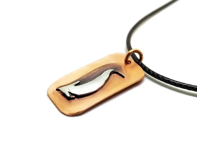 Mixed Metal Penguin Necklace, Sterling Silver Penguin Pendant, Unique Birthday Gift, One of a Kind Necklace, Penguin Jewelry