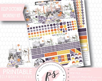 Bewitched October Halloween Monthly View Kit Printable Planner Stickers (for use with ECLP) | JPG/PDF/Silhouette Cut File