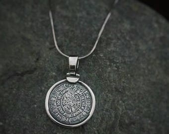 phaistos disc pendant, golden silver 925 phaistos charm, phaistos disc greek jewelry collection, bijoux grec pendentifs, birthday jewel gift