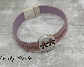 women purple violet leather bracelet LOVE HEART HOPE